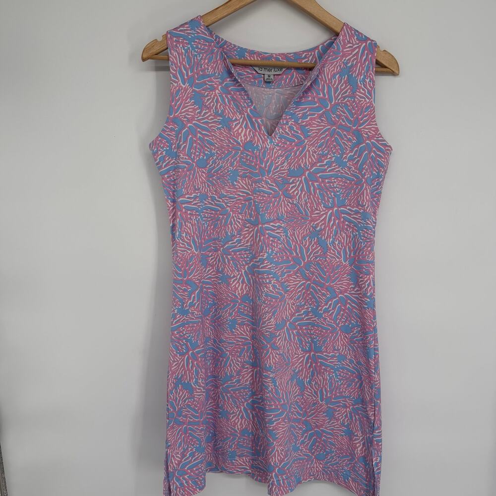 La‎ Mer Lux Dress Women’s Medium Coral Print Resortwear Coastal Nautical Preppy